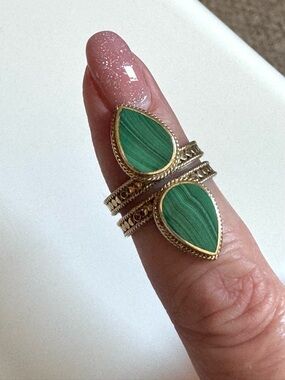 Anna Beck Gold Malachite Double Teardrop Ring - Size 6/6.5